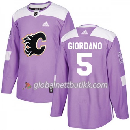 Calgary Flames Hockeydrakt Mark Giordano 5 2017-2018 Purple Fights Cancer Practice Adidas Authentic - Herre